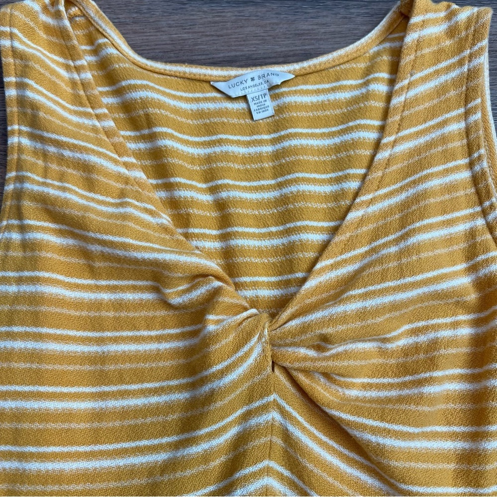 Lucky Brand Yellow & White Striped Twist Front Peplum Tank Top Size XS - Picture 3 of 6